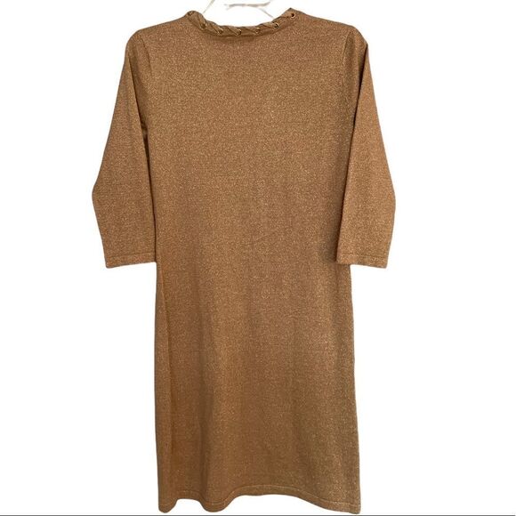 Allison Brittney Metallic Mauve Lace Up Sweater Dress - Picture 2 of 8